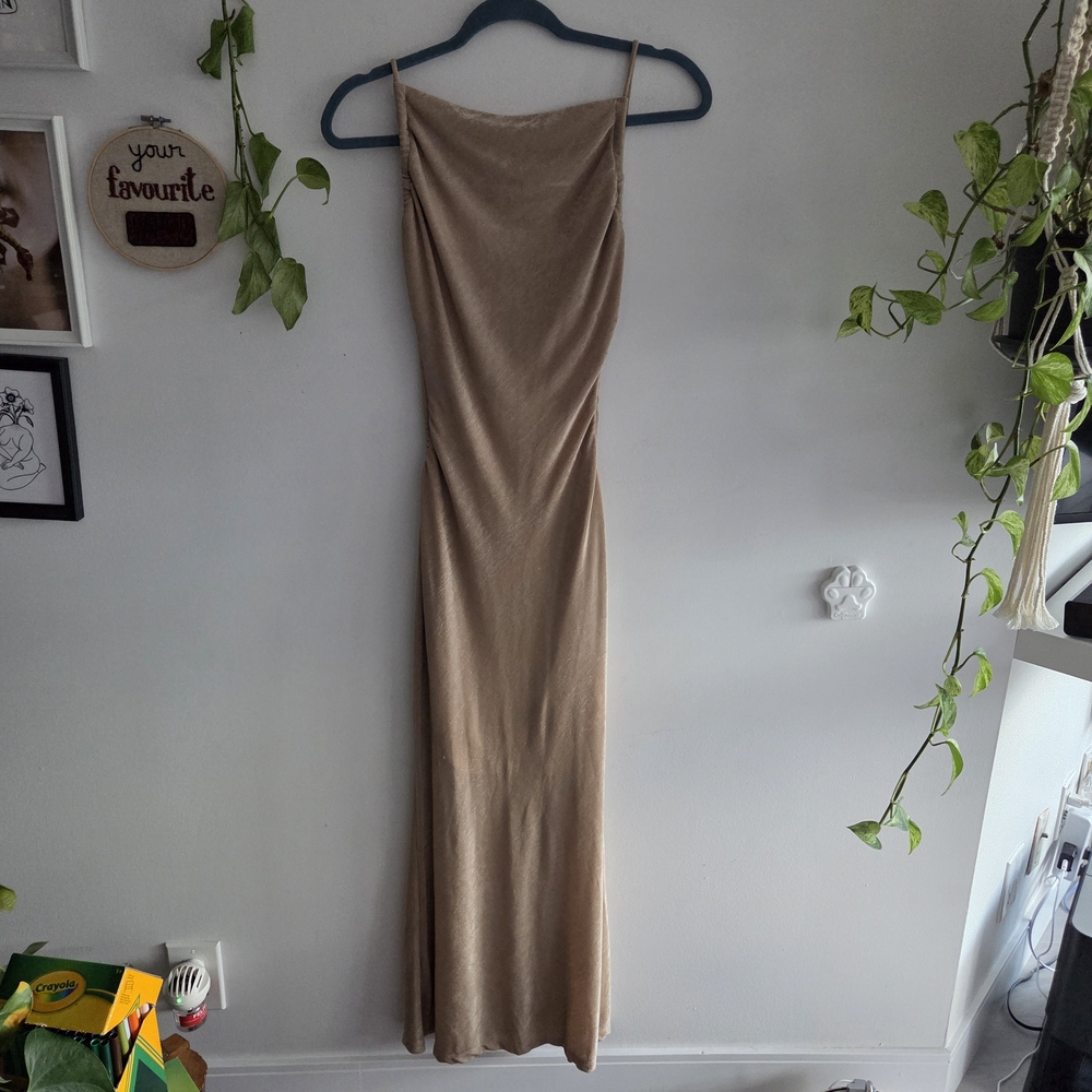 Princess Polly Taupe Satin Backless Slip Dress